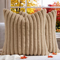 Set of 2 Decorative Throw Pillow Covers 20x20, Fall Faux Fur Khaki
