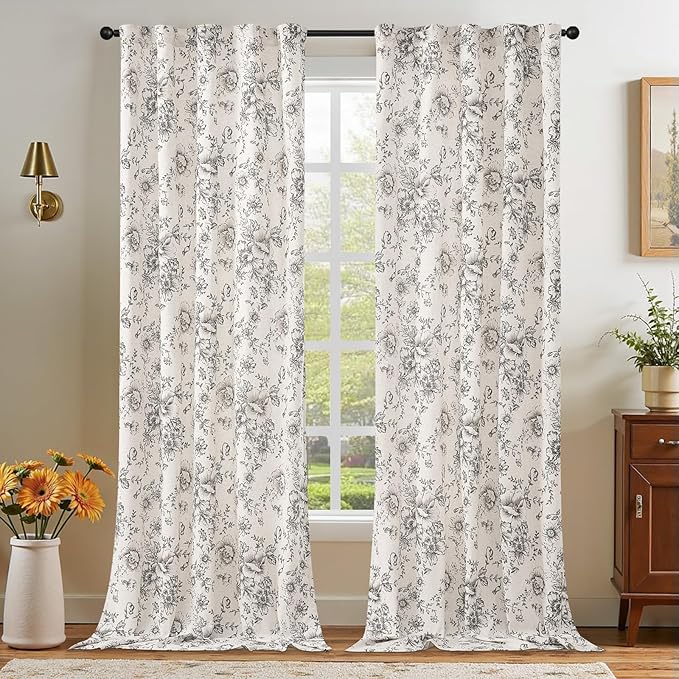 jinchan Linen Blend Curtain Floral Curtains - Image 6