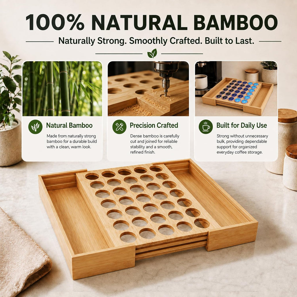Expandable Bamboo K Cup Drawer Organizer 35 Pods