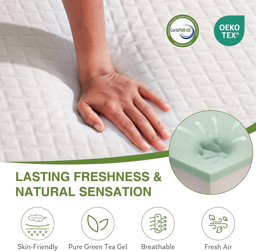 EGOHOME Full Size Memory Foam Mattress 6 Inch, Green Tea, Medium Firm