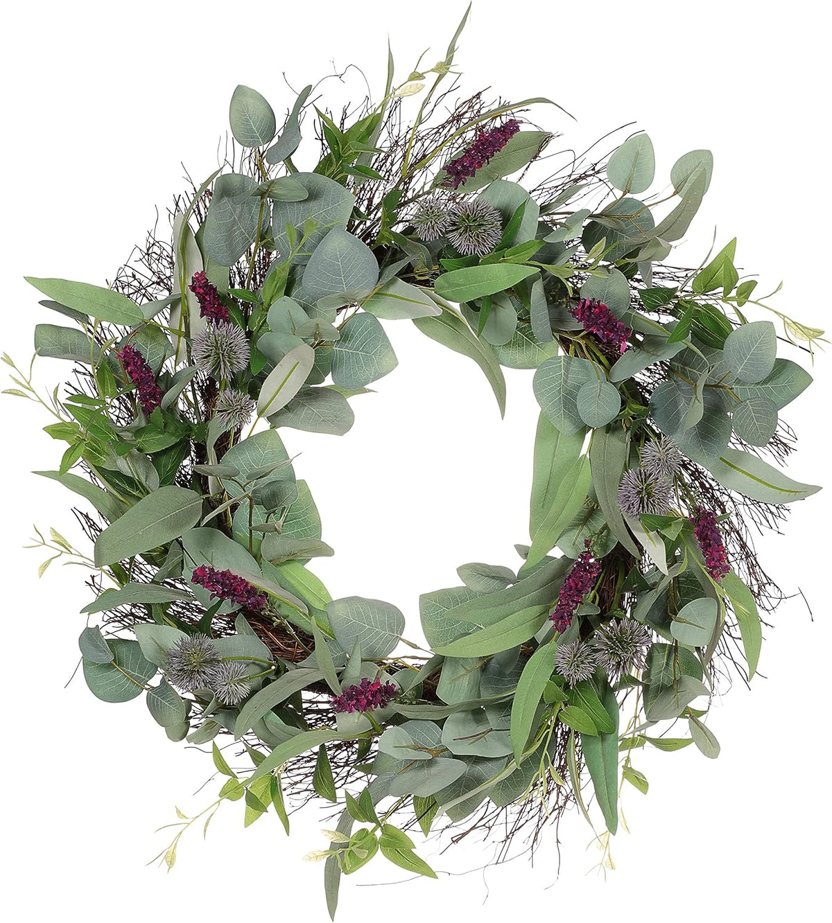 24" Artificial Lavender Floral Spring Wreath with Green Leaves