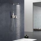 SUMERAIN Brushed Nickel Rain Shower System with Handheld Shower, Pressure Balance Shower Head System with Rough in Valve