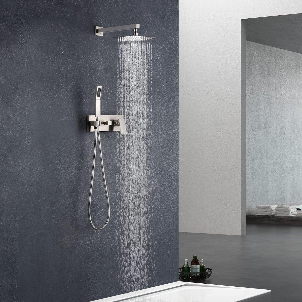 SUMERAIN Brushed Nickel Rain Shower System with Handheld Shower, Pressure Balance Shower Head System with Rough in Valve