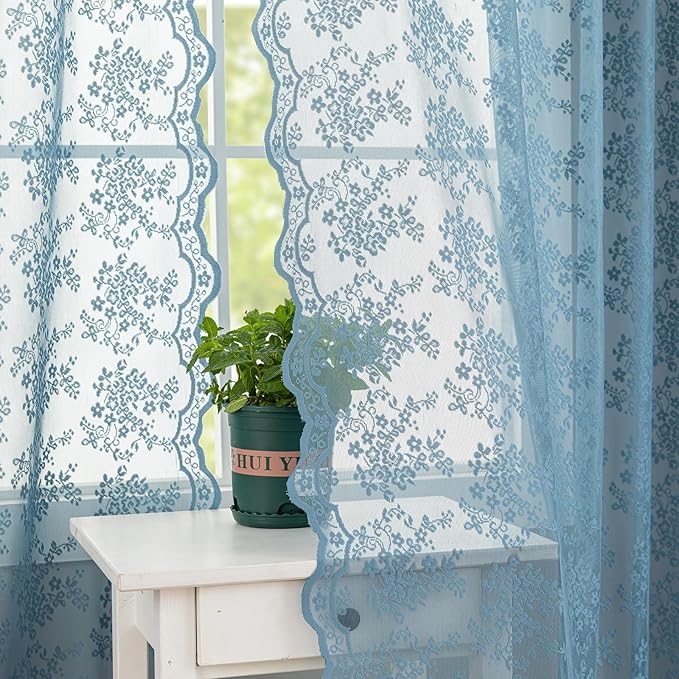 YJ YANJUN Vintage Lace Curtains 96 Inches Long-Victorian Floral Pattern Dusty - Image 4