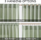 Nanspring Mist Sage Linen Curtains Semi Sheer 96 Inches Long 2 Panels Set - Image 2
