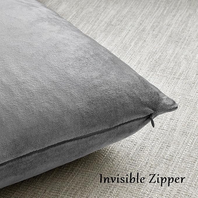 GIGIZAZA 24x24 Velvet Pillow Covers Set of 2, Dark Grey Big Square Throw - Image 4