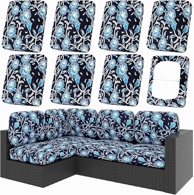 hyha 8Pcs Patio Cushion Covers, Stretch Outdoor Couch Cushion Covers Replacement by hyha