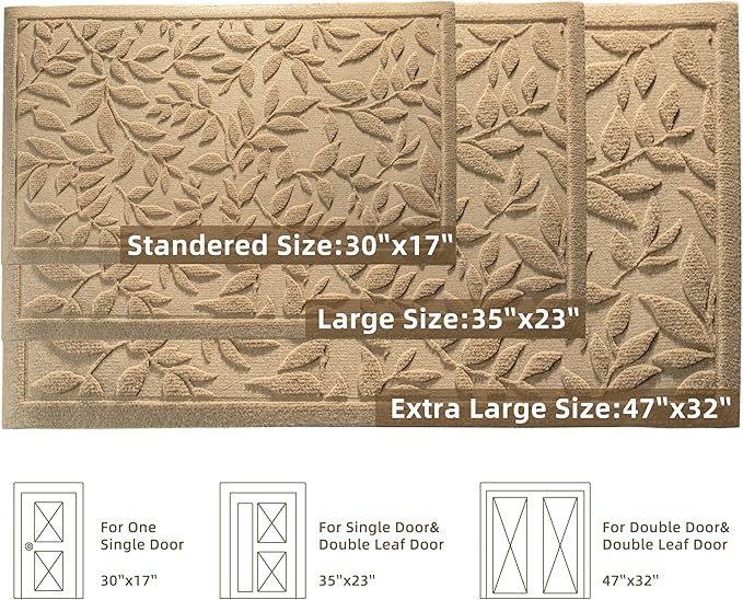 Beige Leaves Outdoor Indoor Entrance Door mat, Absorbent Durable Heavy Duty - Image 3