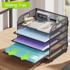 Cawukege 5 Tier Paper Organizer with Handle, Grey Metal Mesh Desk Organizer File Folder Paper Letter Tray Desktop Document Sorter for Classroom, School, Office Accessories Organization and Storage