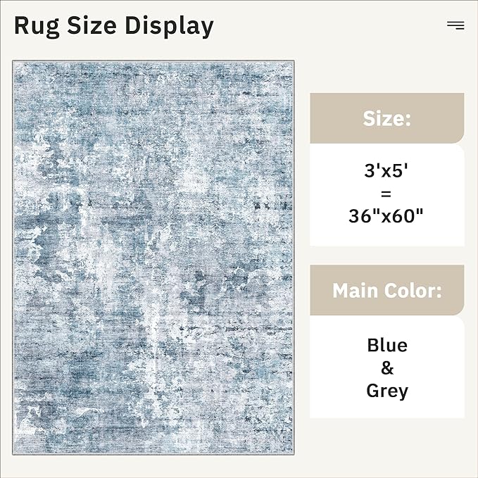 3x5 Rug, Small Area for Kitchen, Machine Washable Non-Slip Throw Rug, Vintage - Image 5