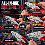 16-in-1 Foldable Wire Stripper, Electrical Multitool with 12-250V Voltage Tester, Crimper, Screw Cutter & Non-Slip Grip, Stainless Steel Voltage Test Pliers for Home Wiring, DIY & Repairs