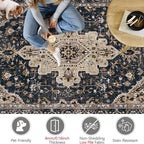 Area Rugs 9x12 Vintage Rug: Large Washable Living Room Rug Retro Medallion - Image 6
