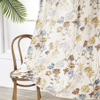 MYSKY HOME Floral Linen Curtains 84 inch Length 2 Panels Set Summer Flower Patterned Semi Sheer Light Filtering Privacy Farmhouse Grommet Drapes for Living/Dining Room, Yellow, W52 x L84, Pack-2