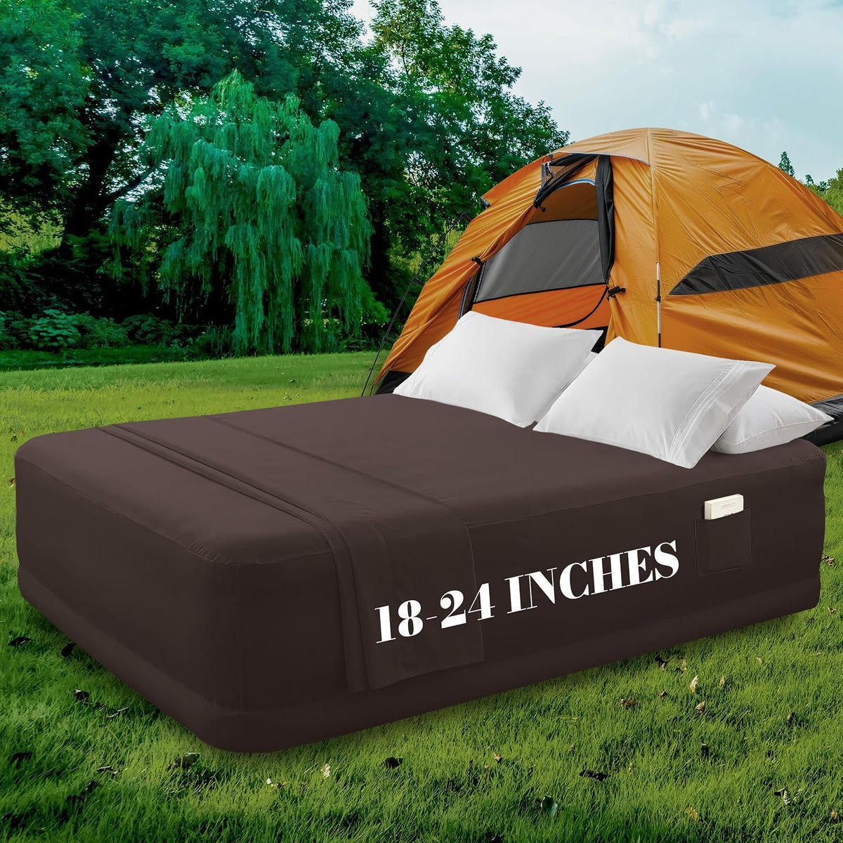Mocassi Luxury King Air Mattress Fitted Sheet with Smart Pockets, King Size Air Bed Sheets, 16-24 Inch Extra Deep Pocket, Hotel Quality, Soft, Brown