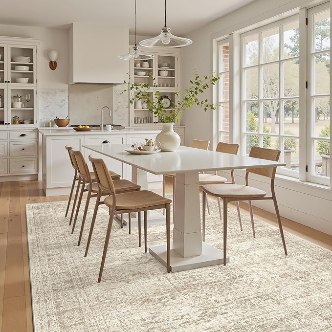 5x7 Area Rugs Beige Low Pile Indoor Washable Trendy Faded Style Rugs - Image 8