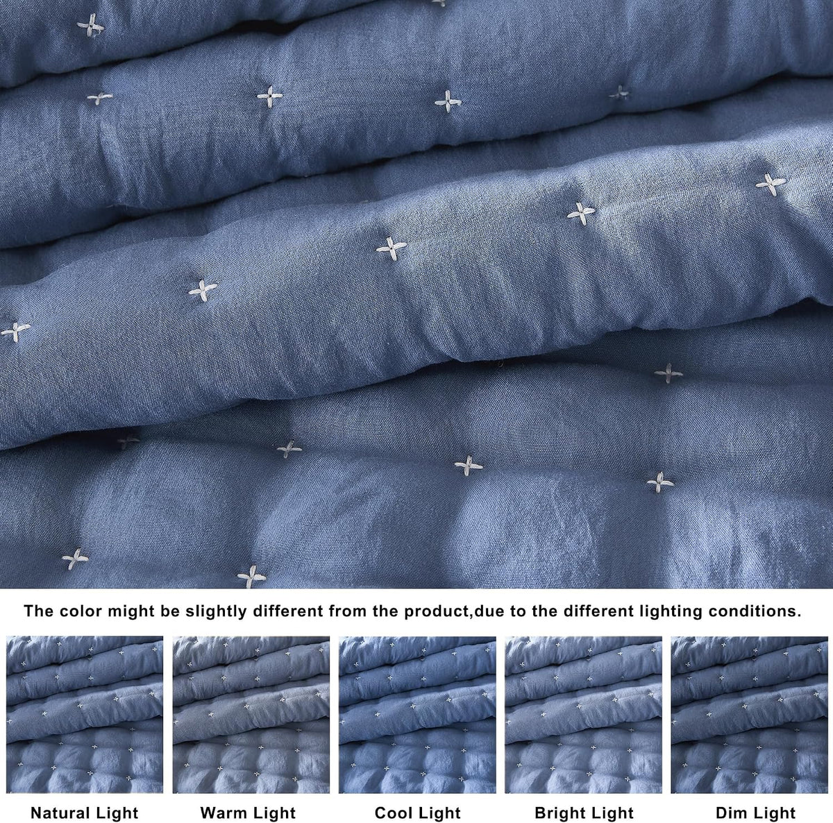 WDCOZY Cloud Soft Quilt Set, King Size, Blue, 3 Pieces 104x90 inches