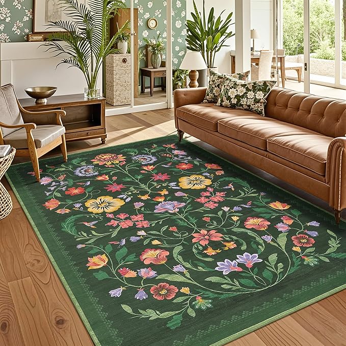 Washable Rug 5x7 Area Rugs for Living Room, Protea Floral Rug for Bedroom by GarveeHome