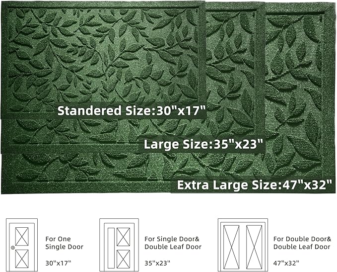 Green Leaves Outdoor Indoor Entrance Door mat, Absorbent Durable Heavy Duty - Image 3