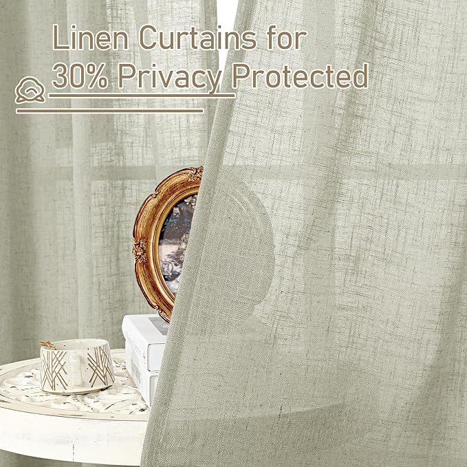 LAMIT Semi Sheer Linen Curtains 36 Inch Length 2 Panels, Light Filtering Panels - Image 5