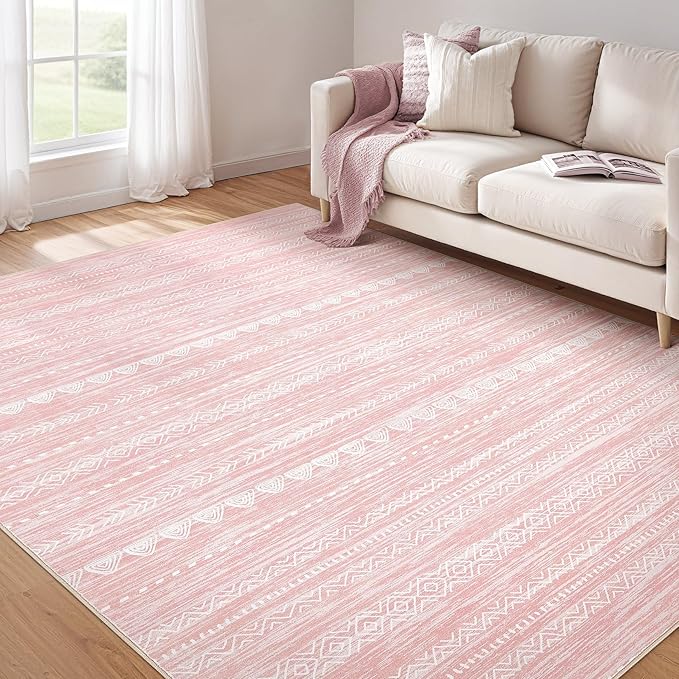 Nakagishi Pink Rugs for Bedroom Girls: 6x9 Washable Boho Large Neutral Cute by NakagishiAreaRug