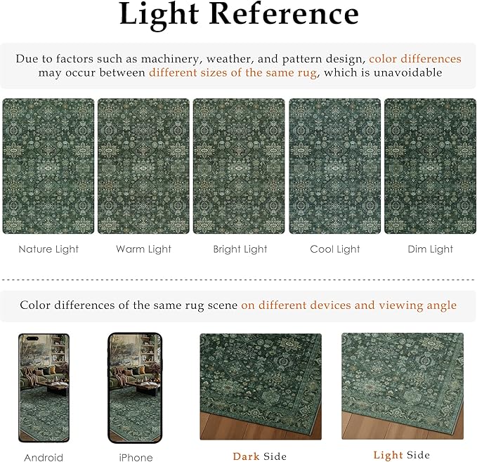 9x12 Washable Area Rug for Living Room Bedroom Vintage Green Non Slip Carpet - Image 7