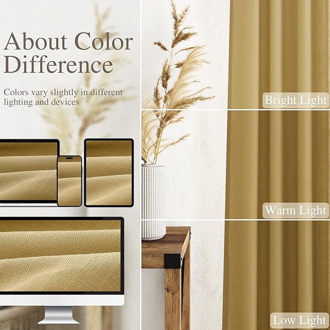 Nanspring Gold Linen Curtains 108 Inches Long - Image 3