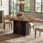 Tribesigns 55" Rectangular Dining Table for 4 to 6 People, Farmhouse Wood Dinner Table for Kitchen, Dining Room & Living Room (Rustic Brown & Black)