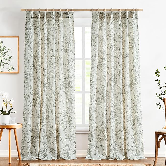 jinchan Pinch Pleated Curtains Floral Linen Blend Curtains - Image 2