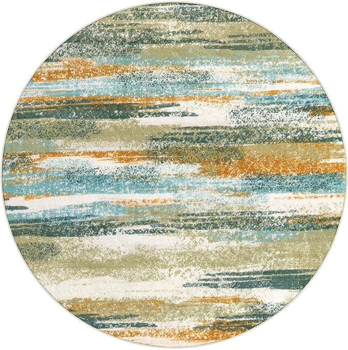 Lansny Modern Abstract Round Rug 5Ft, Soft Circular Dining Room Rug Thin Print - Image 9