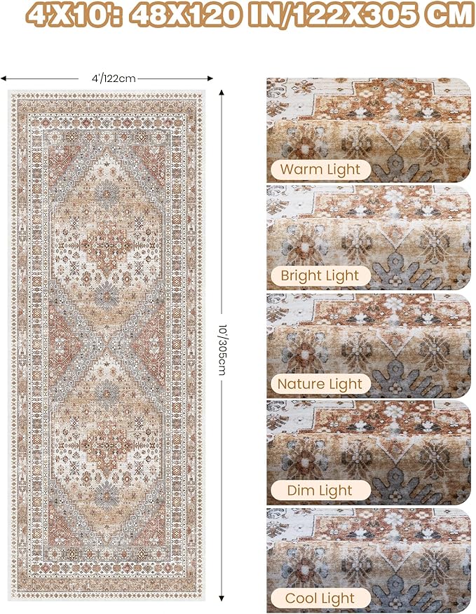 4x10 Runner Rug, Washable Hallway Runner Rug - Image 2