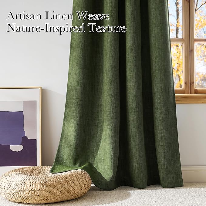 NICETOWN Short Faux Linen Froest Green Blackout Curtains 63 inches Long - Image 3
