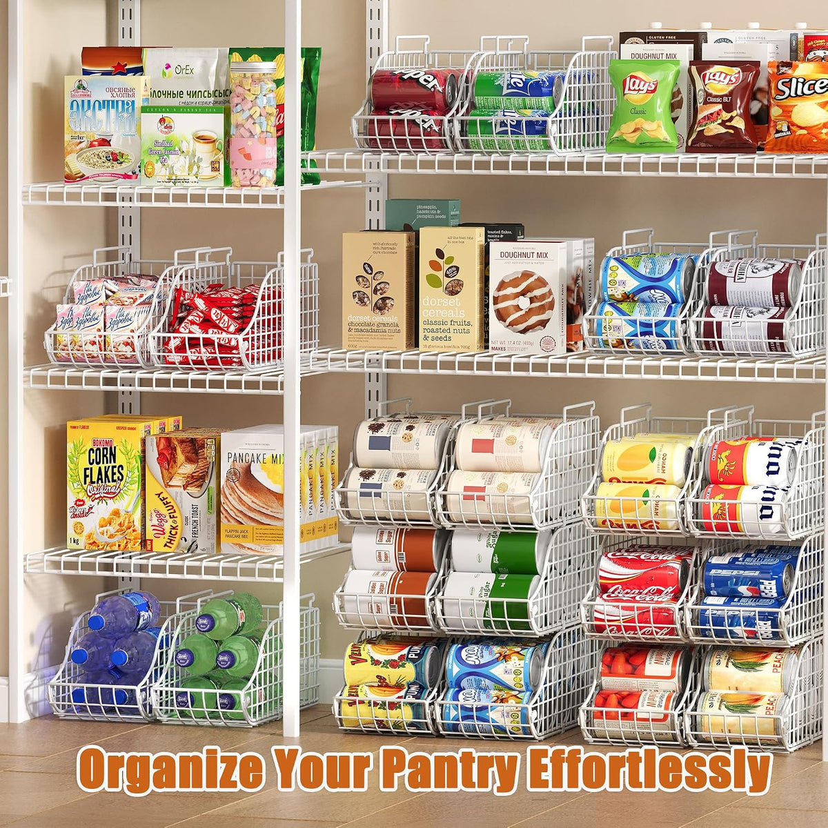 Sonyabecca 4-Pack Stackable Can Rack Organizer for Kitchen Pantry，White