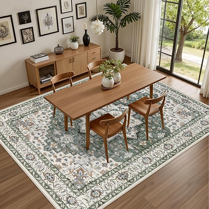 5x7 Area Rugs Living Room Rug: Washable Vintage Boho Medallion Rug No Slip - Image 5