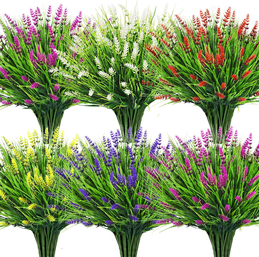 Bassion 24 Bundles Fake Lavender Artificial Flowers for Outdoors, Purple