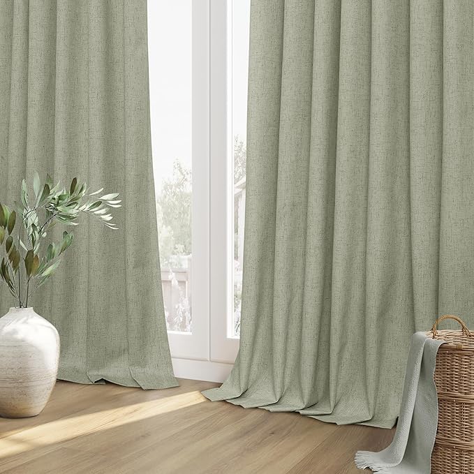 Sage Green 100% Blackout Linen Curtains 72 Inch Length 2 Panels Set - Image 8