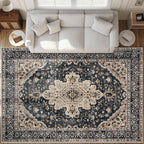 Area Rugs 9x12 Vintage Rug: Large Washable Living Room Rug Retro Medallion by MXSANYOORUG