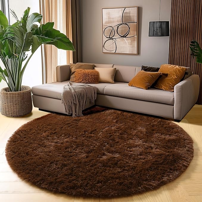 Amdrebio Dark Brown Round Circle Rugs 5Ft - Image 8