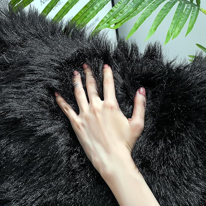 linmopm Faux Fur Rug Sheepskin Shag Fluffy Fuzzy Black 4x6 ft Rugs - Image 4