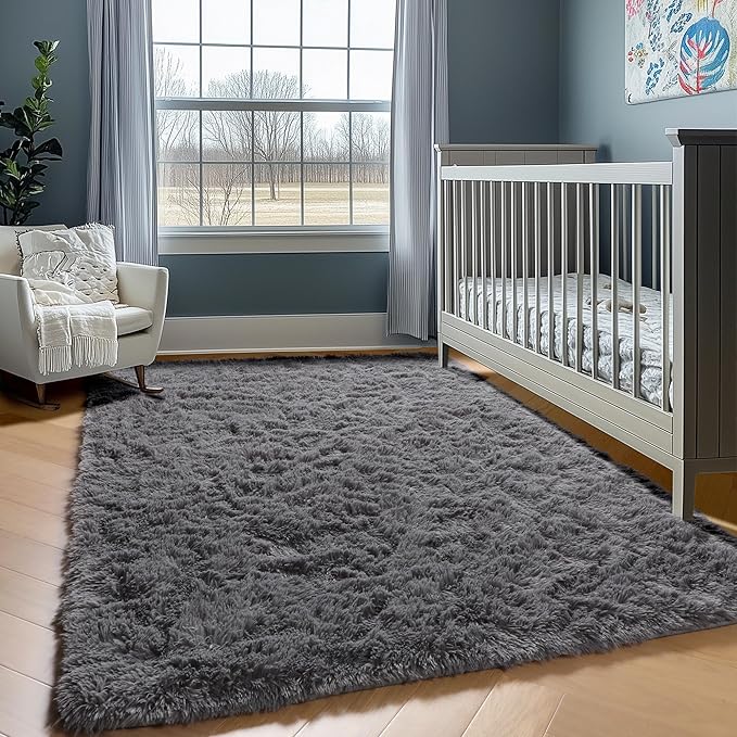 ONASAR Grey Area Rugs for Living Room, 5x8 Gray Fluffy Shag Bedroom Rug - Image 7