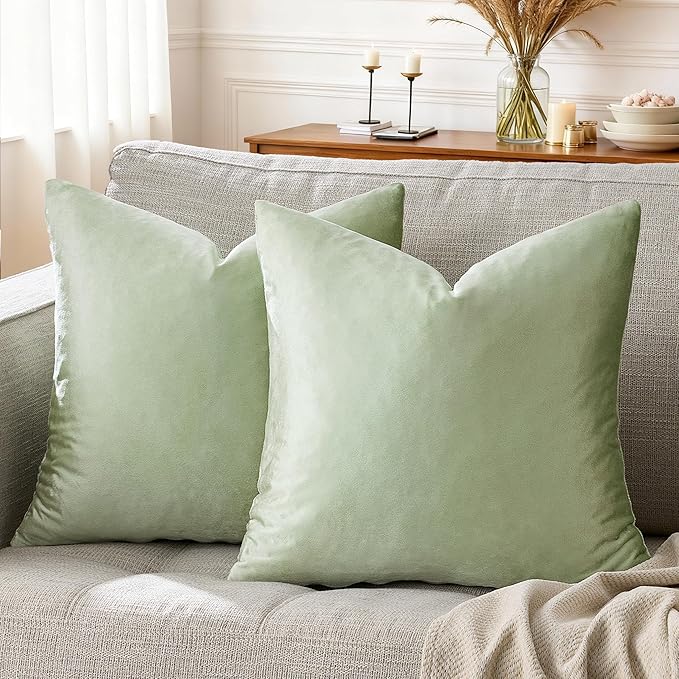 GIGIZAZA Throw Pillow Covers 22x22 Inch Sage Green Velvet Pillows Decorative - Image 6