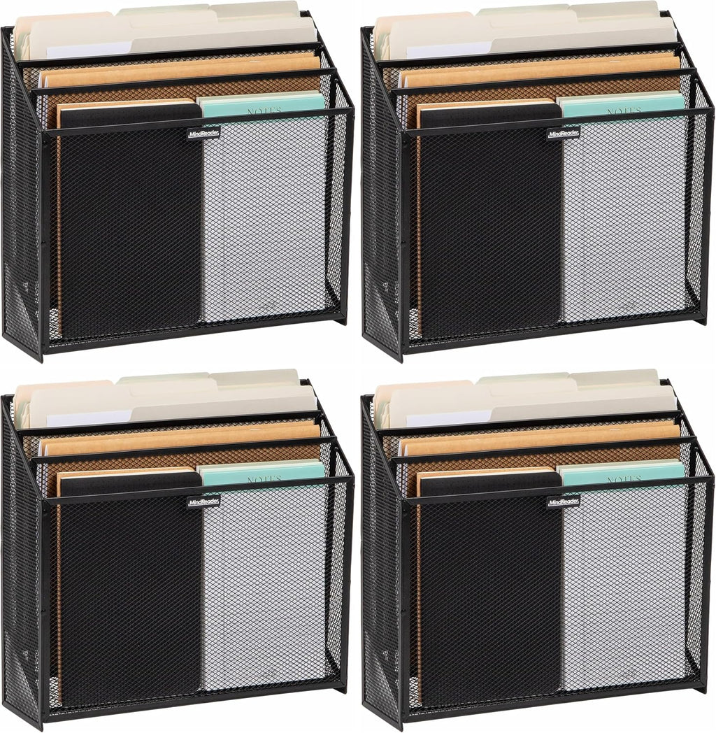 Mind Reader Vertical File Storage, Desktop Organizer, Workspace, Office, Metal Mesh, 12.5"L x 3.75"W x 11.5"H, Black