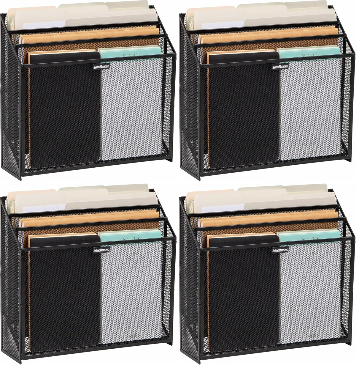 Mind Reader Vertical File Storage, Desktop Organizer, Workspace, Office, Metal Mesh, 12.5"L x 3.75"W x 11.5"H, Black