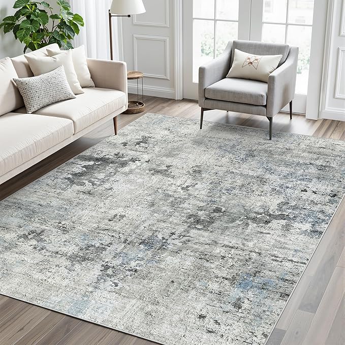 6x9 Abstract Area Rugs for Living Room 6 x 9 Washable Non Slip Low Pile Gray - Image 8