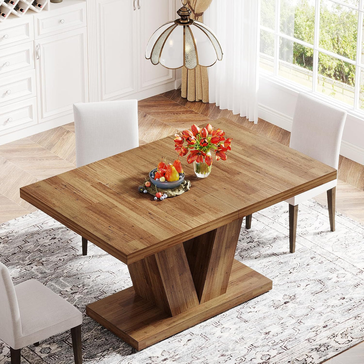 Tribesigns 47-Inch Dining Table for 4, Walnut Brown Kitchen Dinner Table with Heavy Duty Pedestal, Farmhouse Wooden Eating Table for Home, Dining Room, Small Space