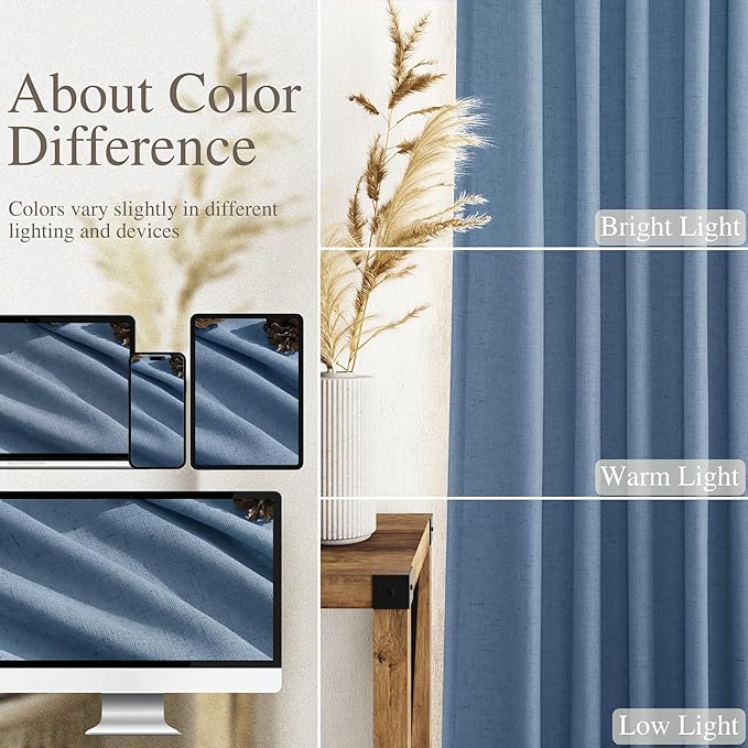 Nanspring Stone Blue Linen Curtains 96 Inches Long - Image 5