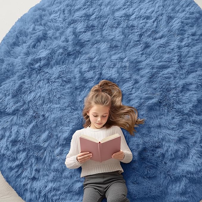 OLANLY Blue Round Rugs for Bedroom by OLANLY