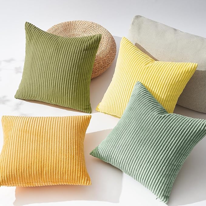 Topfinel Decorative Throw Pillow Covers 18x18 Inches Set of 4, Striped Corduroy - Image 2