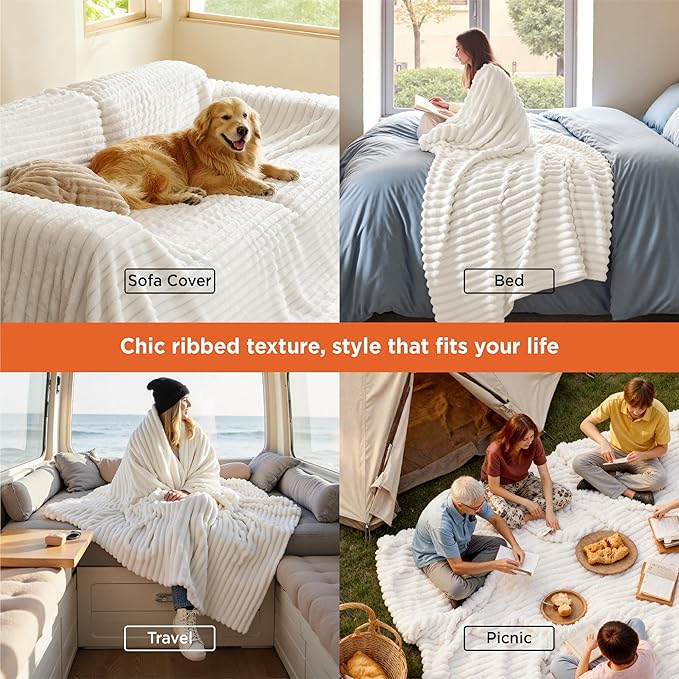 Bedsure GentleSoft California King Size White Fleece Blanket - Image 4