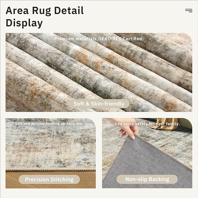 Abstract Rug 5x7 Machine Washable Area Indoor Orange Low Pile Non-Slip Foldable - Image 6
