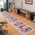 Pink/Beige Floral Hallway Runner Carpet Non-Slip, 2x10 Washable Rug Ultra-Thin - Image 2